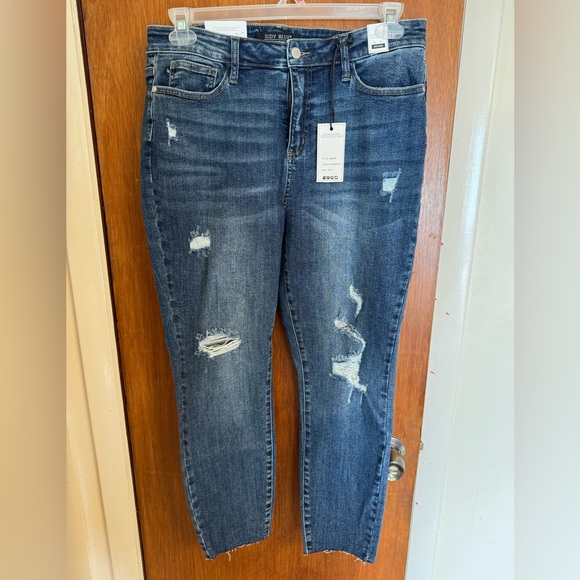 Judy Blue Denim - Judy Blue Ankle Cropped Distressed Blue Jeans New With Tags Size 15/32 Med Blue